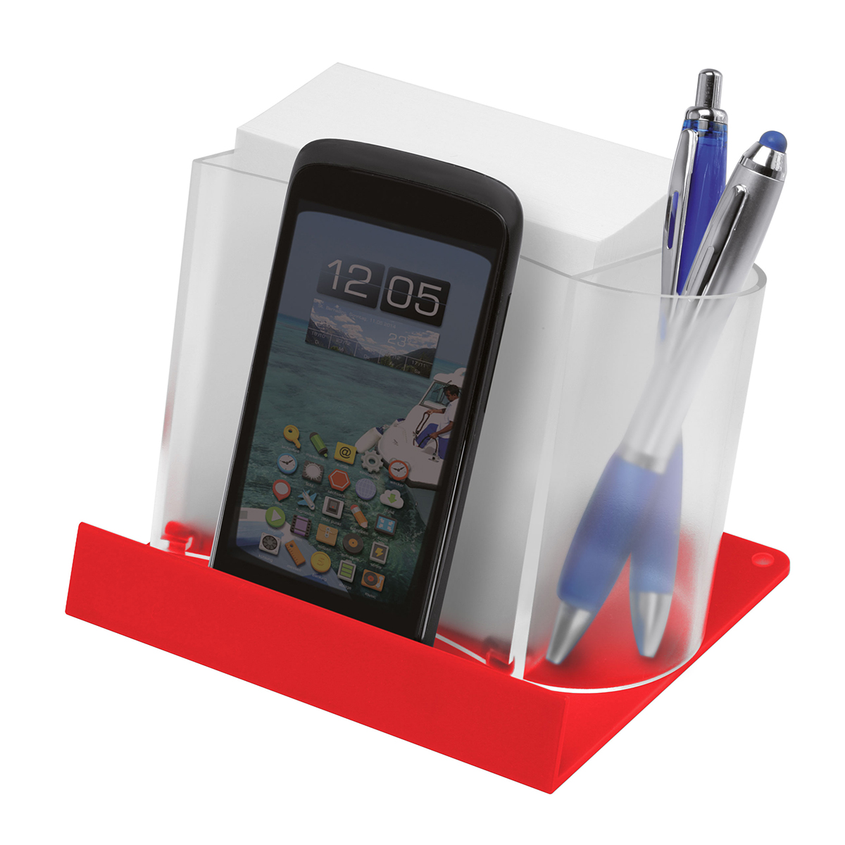 Smartphone-/Tabletständer mit Zettelbox und Köcher